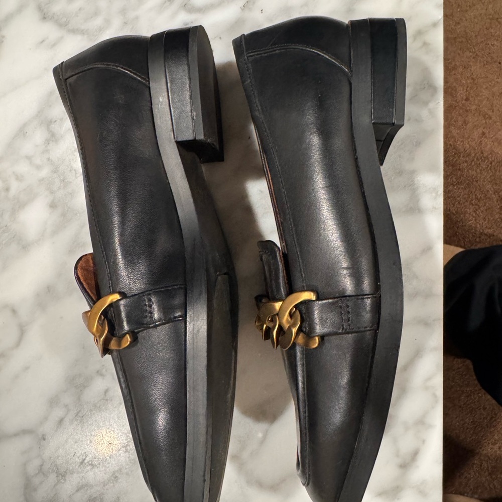 Vionic Black Loafers with Bold Gold Chain - Picture 5 of 6